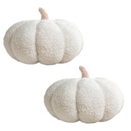 OHS Pumpkin Sofa Cushion Soft Fleece Filled 2 Pack Autumn Plush Home Decor Plump in Cream - thumbnail 1