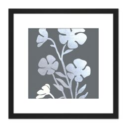 Artery8 Silver Foil Metallic Foil Style on Grey Pressed Flowers Floral Painting Square Wooden Framed Wall Art Print Picture 8X8 Inch in Black - thumbnail 1