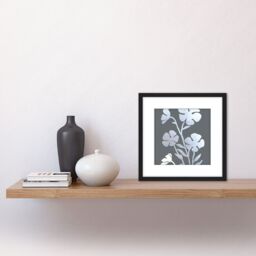 Artery8 Silver Foil Metallic Foil Style on Grey Pressed Flowers Floral Painting Square Wooden Framed Wall Art Print Picture 8X8 Inch in Black - thumbnail 2