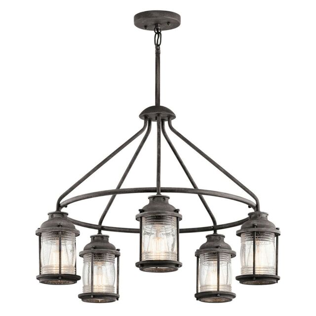 Loops Outdoor IP44 5 Bulb Chandelier LIght Weathered Zinc LED E27 60W - image 1