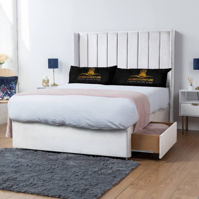 UK Bed Furniture Bella Wingback Divan Bed with 2 Drawers Foot End & 54 Inch headboard in White - Size: Super King - image 1