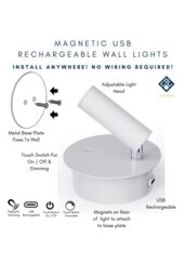 CGC Lighting 'Scarlet' White Adjustable Head LED Rechargeable Magnetic USB Reading Bedside Wall Light - thumbnail 2
