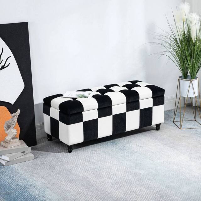 EONLION 114 x 47 x 47cm Velvet Storage Ottoman in Black - Size: 100 cm - image 1
