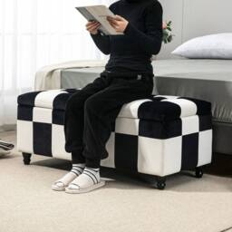 EONLION 114 x 47 x 47cm Velvet Storage Ottoman in Black - Size: 100 cm - thumbnail 4