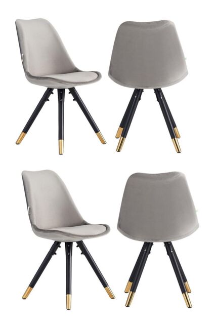 Life Interiors Set of 4 Sofia Ergonomic Modern Dining Chairs Upholstered in Velvet, Metal Legs with Gold End Caps in Light Grey - image 1