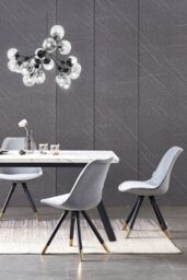 Life Interiors Set of 4 Sofia Ergonomic Modern Dining Chairs Upholstered in Velvet, Metal Legs with Gold End Caps in Light Grey - thumbnail 8