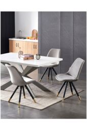 Life Interiors Set of 4 Sofia Ergonomic Modern Dining Chairs Upholstered in Velvet, Metal Legs with Gold End Caps in Light Grey - thumbnail 7