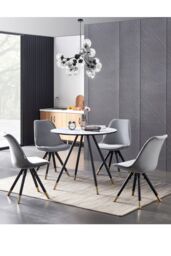 Life Interiors Set of 4 Sofia Ergonomic Modern Dining Chairs Upholstered in Velvet, Metal Legs with Gold End Caps in Light Grey - thumbnail 6