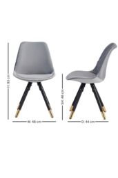 Life Interiors Set of 4 Sofia Ergonomic Modern Dining Chairs Upholstered in Velvet, Metal Legs with Gold End Caps in Light Grey - thumbnail 9