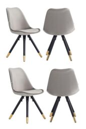 Life Interiors Set of 4 Sofia Ergonomic Modern Dining Chairs Upholstered in Velvet, Metal Legs with Gold End Caps in Light Grey - thumbnail 1