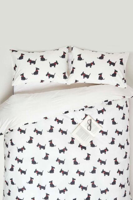 Homescapes Scottie Dog Digitally Printed Cotton Duvet Cover Set in White - Size: King - image 1