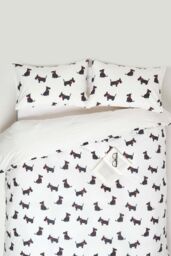 Homescapes Scottie Dog Digitally Printed Cotton Duvet Cover Set in White - Size: King - thumbnail 1