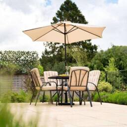 Hectare 4 Seater Rattan Patio Dining Set with Parasol Reversible Cushions in Beige - thumbnail 2