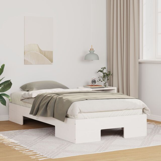 Berkfield Home Floor Bed Frame with Storage White 75 x 190 cm Solid pine wood - image 1