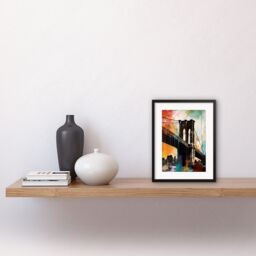 "Artery8 Wall Art Print Under the Brooklyn Bridge Multicoloured Cityscape Artwork Framed 9X7 Inch in Black - Size: W7"" x H9""" - thumbnail 2
