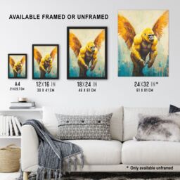 "Artery8 Golden Yellow Gorilla Angel Wings Oil Painting Wall Art Print - Size: W18"" x H24""" - thumbnail 3