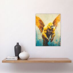 "Artery8 Golden Yellow Gorilla Angel Wings Oil Painting Wall Art Print - Size: W18"" x H24""" - thumbnail 4