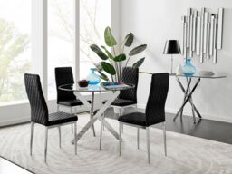 FurnitureboxUK Novara 100cm Round Dining Table & 4 Velvet Milan Chairs in Black
