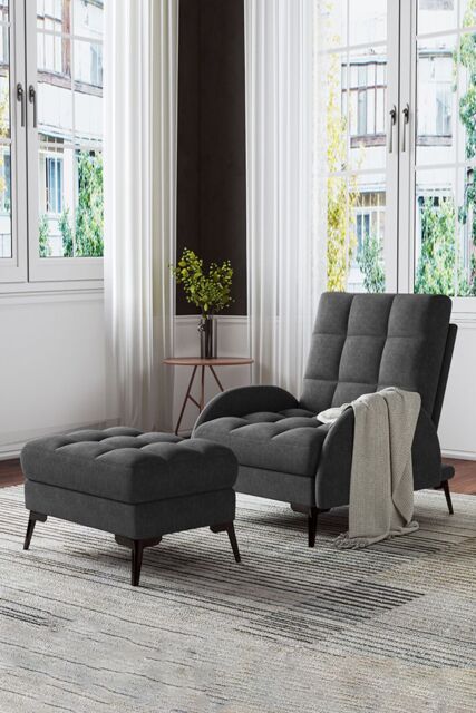 Living and Home Modern Leisure Armchair with Footstool in Grey - image 1
