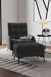 Living and Home Modern Leisure Armchair with Footstool in Grey - thumbnail 2