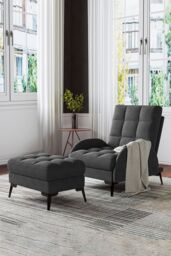 Living and Home Modern Leisure Armchair with Footstool in Grey - thumbnail 1