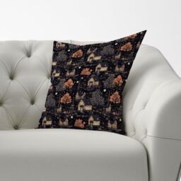 Warren Reed - Designer Spooky Haunted Houses Pattern Cushions in Brown - Size: 60 cm x 60 cm - thumbnail 3
