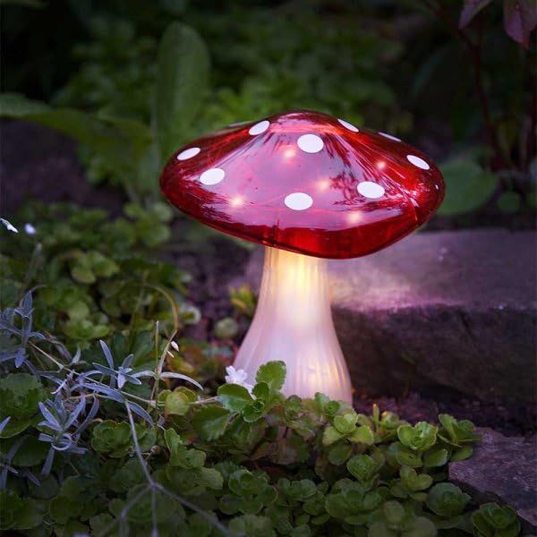 Marco Paul 23cm Large Solar Powered Mushroom Garden Ornament in Red - image 1