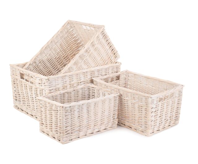 Red Hamper Wicker White Wash Storage Open Baskets Set of 4 - image 1