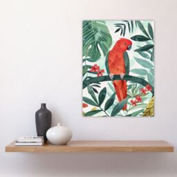 "Artery8 Red Parakeet Bird in Tropical Jungle Watercolour Wall Art Print in Green - Size: W24"" x H32""" - thumbnail 4
