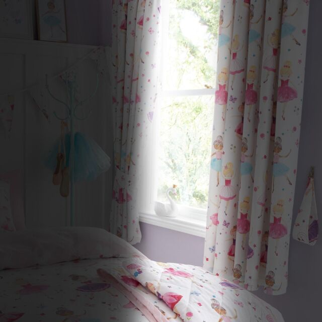Happy Linen Company Prima Ballerina Ballet Fully Lined Blackout Pencil Pleat Curtain Set in Pink - Size: 167 cm width x 183 cm drop - image 1