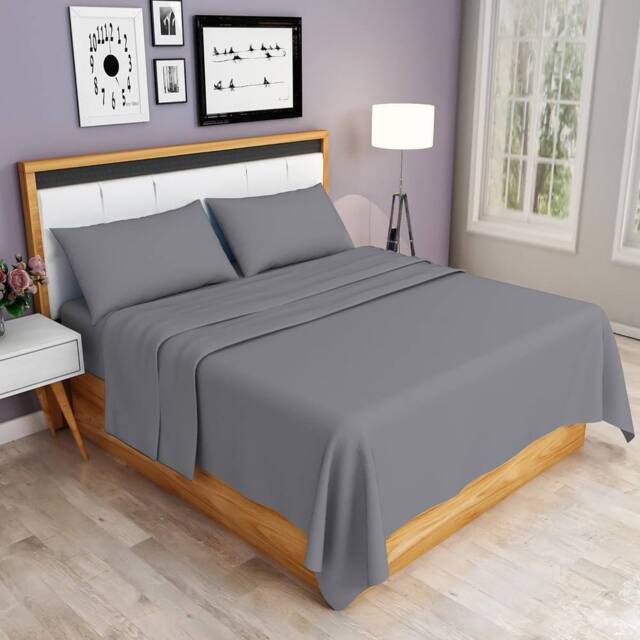 Homes-Linen 100% Egyptian Cotton Thread Count 200 Hotel Quality Flat Sheet in Grey - Size: Single - image 1