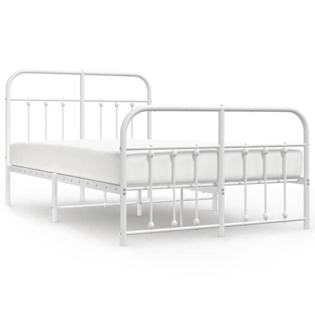 Berkfield Home Metal Bed Frame with Headboard & Footboard White 120x200 cm - Size: Small Double - image 1