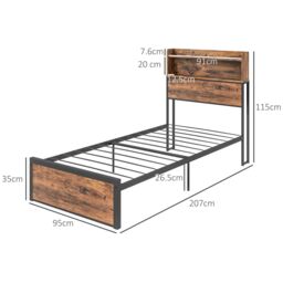HOMCOM Bed Frame with Storage Headboard & Under Bed Storage in Brown - Size: Double - thumbnail 3