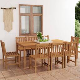 Berkfield Home Beautiful 9 Piece Garden Dining Set Solid Teak Wood in Brown - thumbnail 2