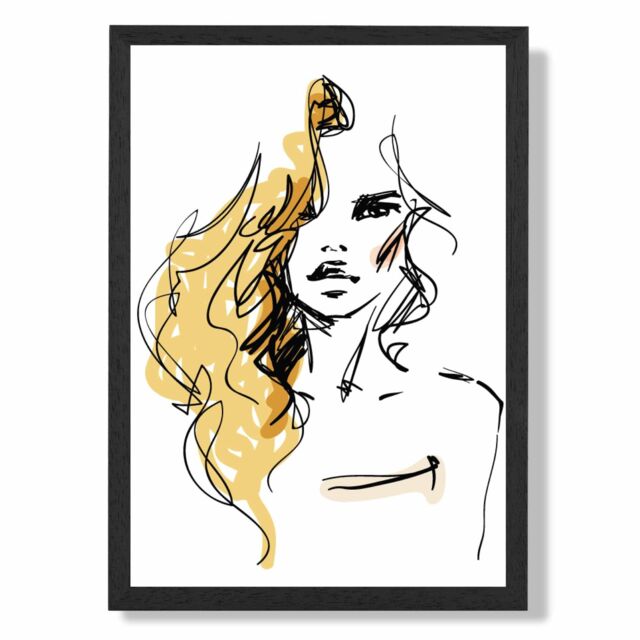 ARTZE Fashion Pen & Ink Sketch Framed Print SIZE: A4 with Black Frame in Yellow - image 1