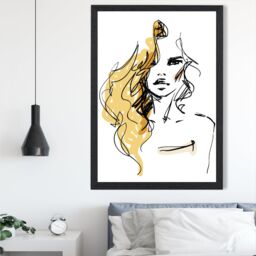 ARTZE Fashion Pen & Ink Sketch Framed Print SIZE: A4 with Black Frame in Yellow - thumbnail 2