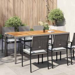 Berkfield Home Garden Table 190x90x75 cm Poly Rattan & Acacia Wood Grey - Size: 190 x 90 x 75 cm - thumbnail 2