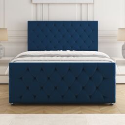 "BSSPOKE Maya Plush Velvet Divan Bed 24""Headboard 2Drawers Same Side & Mattress in Blue - Size: Small Double" - thumbnail 2