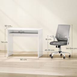 HOMCOM Home Office Desk & Ergonomic Mesh Chair Set with Shelf Lumbar Support in White - thumbnail 3