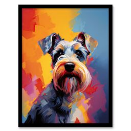 "Artery8 Wall Art Print Schnauzer Dog Lover Gift Pet Portrait Colourful Artwork Painting Art Framed - Size: W12"" x H16""" - thumbnail 1