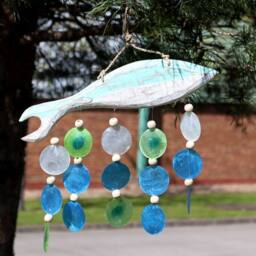 Serenityy Aqua Fish Carving & Copis Drop - Driftwood Blue Garden Ornament - thumbnail 3