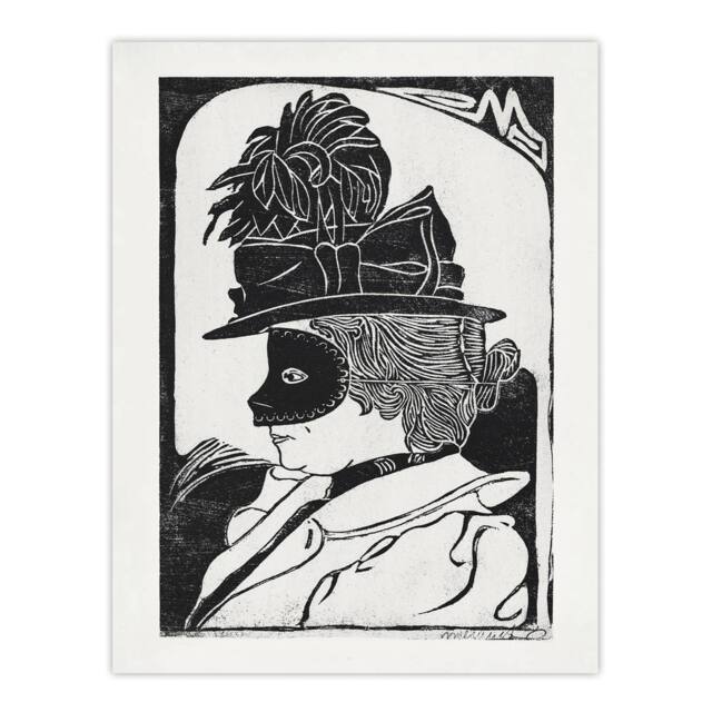 "Artery8 Pierrette Woman With Mask De Mesquita Wall Art Poster Print in White - Size: W12"" x H16""" - image 1