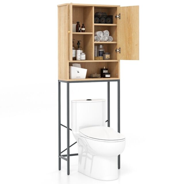 Costway 175 cm Freestanding Toilet Cabinet Over The Toilet Storage Cabinet with Rattan Doors in Natural - image 1