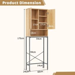 Costway 175 cm Freestanding Toilet Cabinet Over The Toilet Storage Cabinet with Rattan Doors in Natural - thumbnail 2