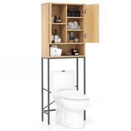 Costway 175 cm Freestanding Toilet Cabinet Over The Toilet Storage Cabinet with Rattan Doors in Natural