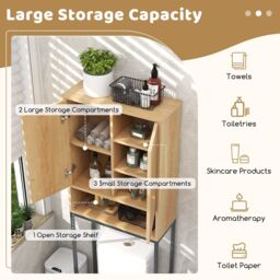 Costway 175 cm Freestanding Toilet Cabinet Over The Toilet Storage Cabinet with Rattan Doors in Natural - thumbnail 6