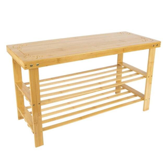 VOGREX Freestanding Bamboo Shoe Rack Bench Hallway Storage in Beige - image 1