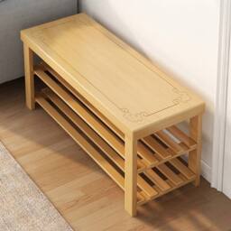 VOGREX Freestanding Bamboo Shoe Rack Bench Hallway Storage in Beige - thumbnail 4