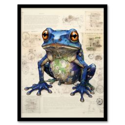 Artery8 Wall Art Print Frog Robot Hybrid Secret Military Schematic Blue Futuristic Complex Arcane Manuscript Gift For Him Man Cave Art Framed - thumbnail 1