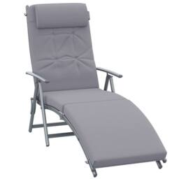 OUTSUNNY Sun Lounger Steel Frame Outdoor Folding Chaise Texteline Lounge Chair Recliner with Headrest & 7 Levels Adjustable Backrest in Grey - thumbnail 2